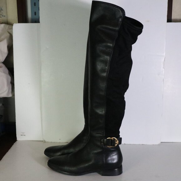 Tory Burch Marsden Over the Knee Boots Womens 7.5 Black Suede Leather Two Tone - Picture 11 of 11